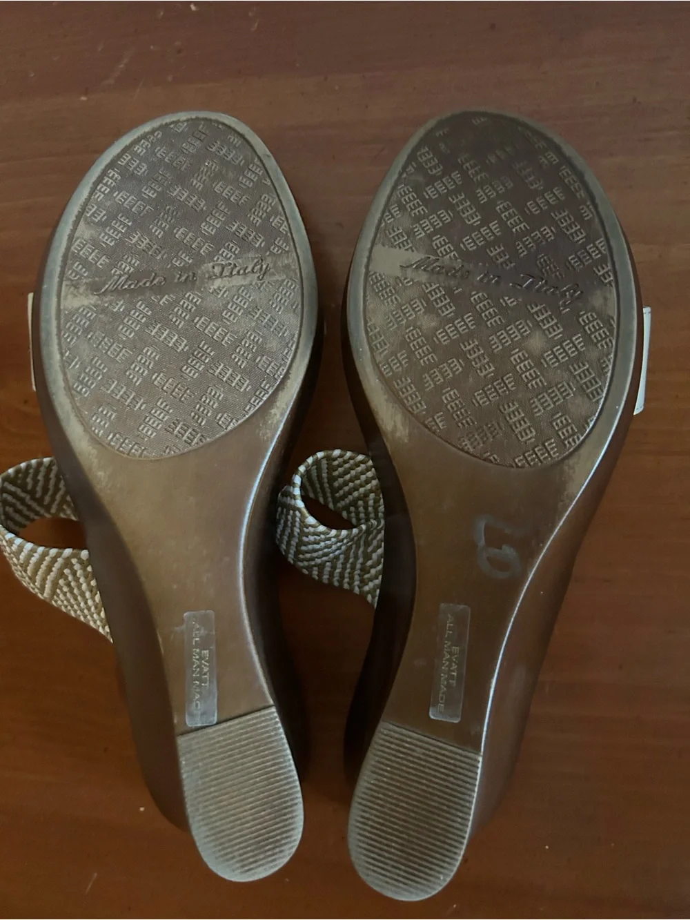 Women's Cream Two-Band Wedge Slide Sandals with Woven Accent